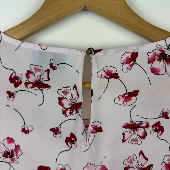 CeCe Womens Sheer 3/4 Sleeve Blouse in Red and Pink Floral Sz M | Feminine Girly - Picture 7 of 12